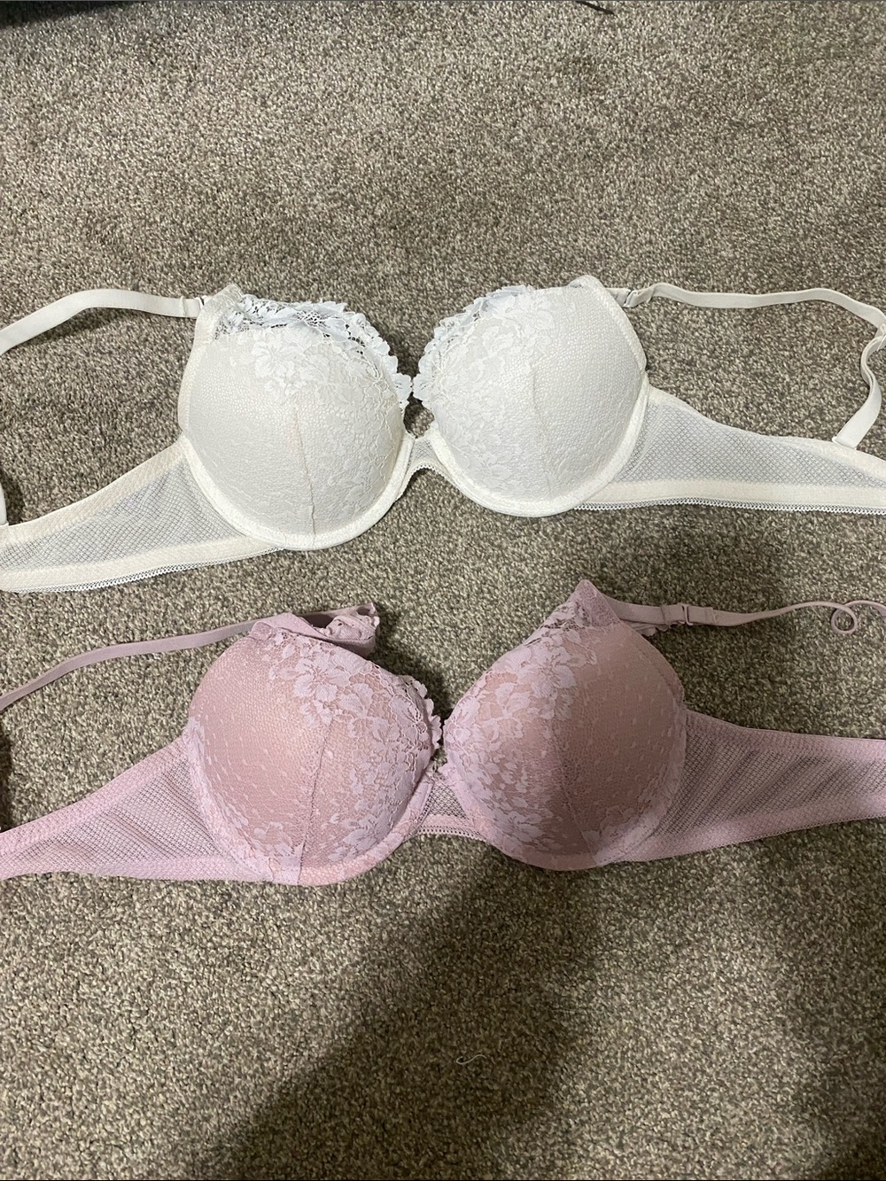 Lace Push-Up Bra - White and Light Pink